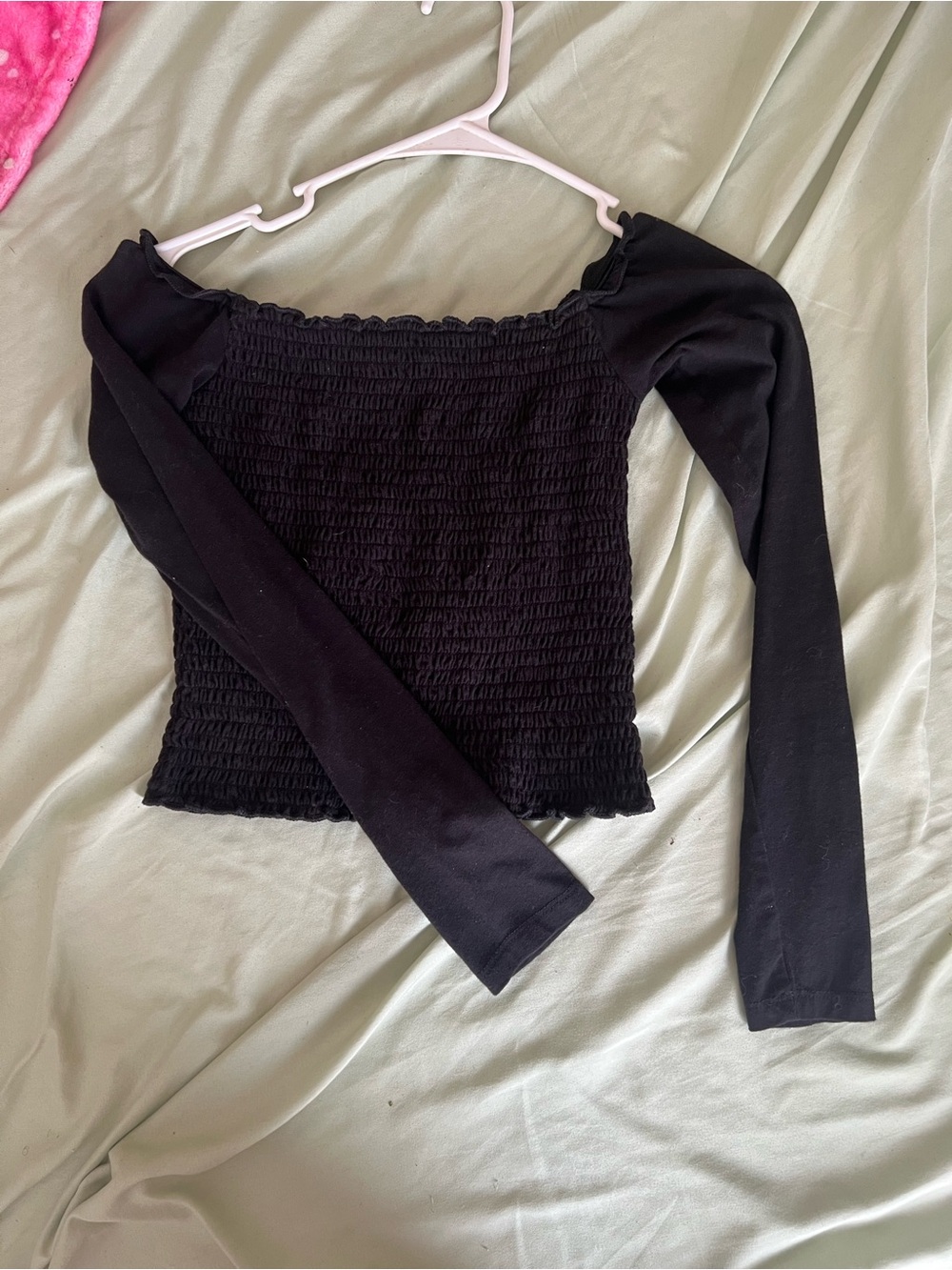 Hollister Black Smocked Off-Shoulder Long Sleeve Top